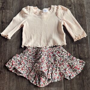 GAP Cream Ribbed Top with Floral Skort - Pink & Cream